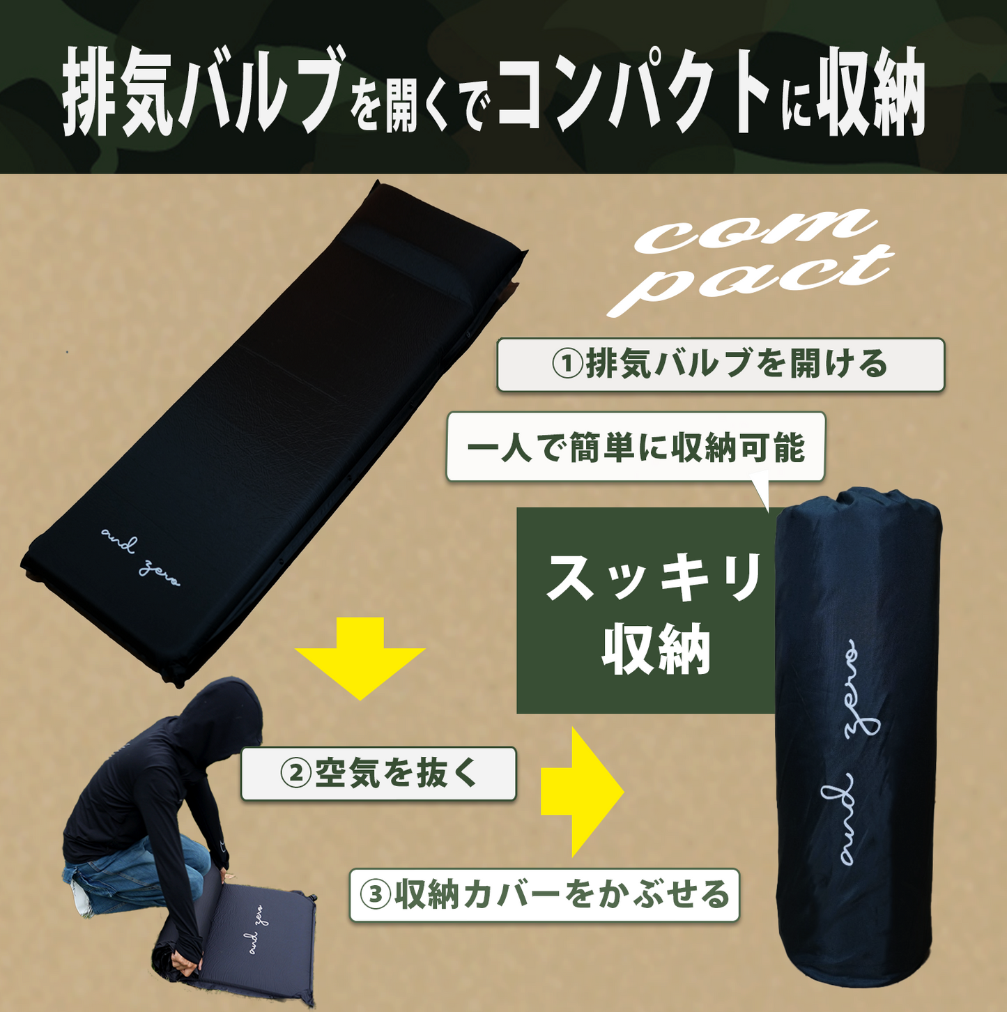 andzero 軽バン車中泊マット　キャンプマット　エアーマット　枕付き　自動膨張　連結可能　インフレーターマット　厚手6㎝枕9㎝　収納袋付き　防災　ブラック　２枚セット　
